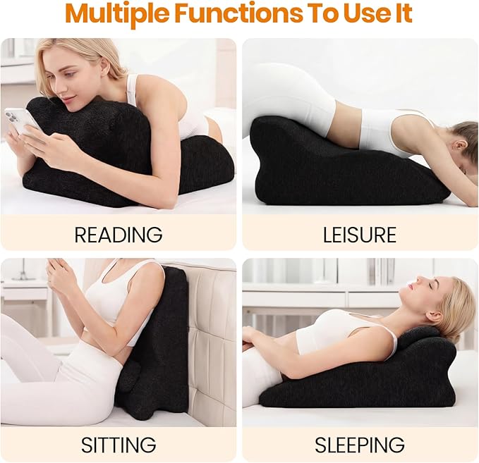 Memory Foam Ergonomic Wedge Pillow for Sleeping, Acid Reflux & Snoring Relief, 27°Angle Perfect Position Wedge Pillow with Washable Cover, Comfort Support for Waist, Neck & Back