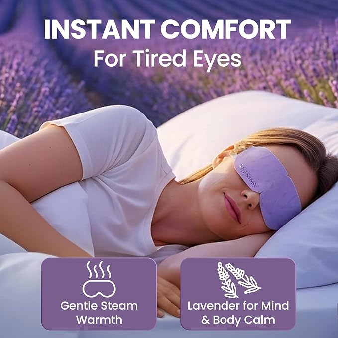 Lure Essentials Steam Eye Mask, Heated Eye Mask, Self Heating Warm Compress for Dry Eyes, Fast Relief for Stye, Puffy Sensitive Eyes, Moist Heat, Relaxation Gifts for Women and Men - Lavender