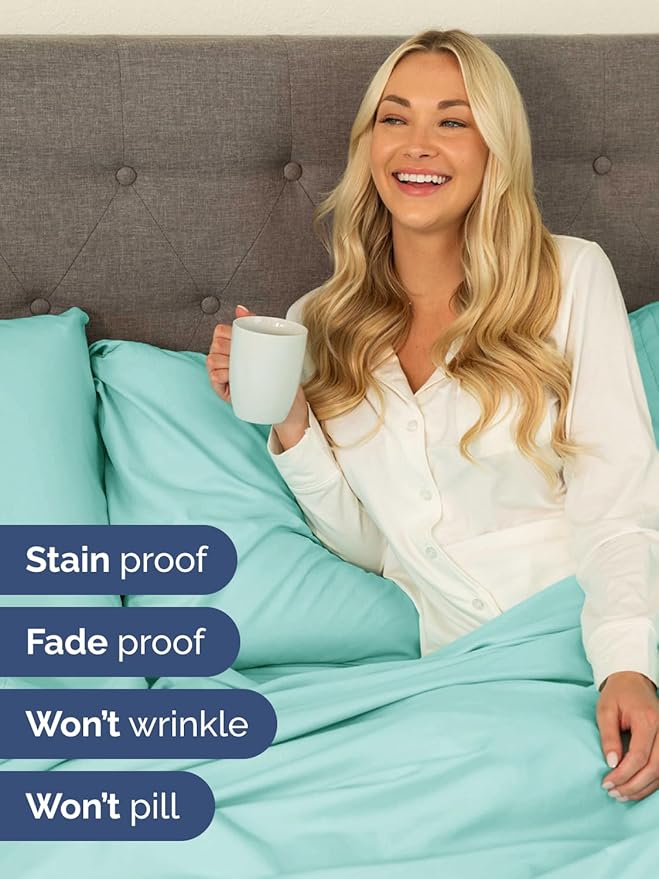 Extra Deep Split King Sheet Set - 5 Piece Breathable & Cooling Bed Sheets - Easily Fits 18 to 24 inch Mattress - Ultra Soft, Wrinkle & Fade Free w/ Extra Deep Pockets - Hotel Luxury Bedding - Spa Blue