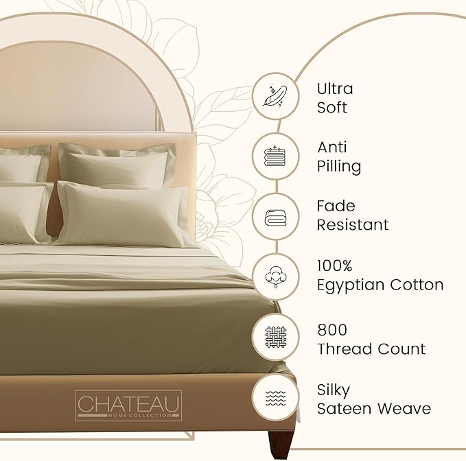 800TC 100% Egyptian Cotton Sateen Weave Twin Size Sheets Set, 3PC Twin Bed Sheets Luxury Hotel Collection Fully Elasticated Sheet & Pillowcase Sets, Machine Washable No Pill Fade Resistant-Linen