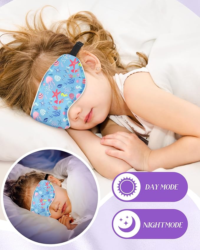 Miss Adola Sleep Mask for Kids - Cute Kawaii Cartoon Silk Sleeping Mask with Adjustable Strap Soft Smooth Light Eye Mask for Sleeping Silk Kids Eye Cover for Boys Girls Teens, Cute Sea Animals
