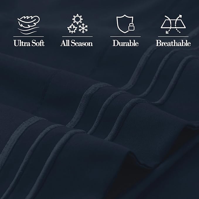 Mocassi 1-Piece Premium Body Pillowcase 1800 Series Hotel Quality Microfiber - Soft and Breathable with 3-Line Embroidery Wrinkle and Stain Resistant, Easy Care, 21" x 54", Navy Blue