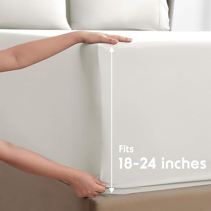 Nestl Extra Deep Twin XL Sheet Set - 4 Piece Breathable & Cooling Sheets - Hotel Luxury Bedding Set w/18-24 Inch Deep Pockets - Easy & Secure Fit - Super Soft, Wrinkle Free & Comfy - Off White