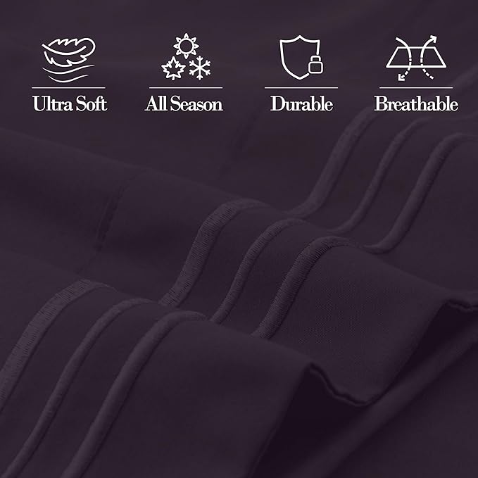 Mocassi 2-Piece Premium King Pillowcase Set 1800 Series Hotel Quality Microfiber - Soft and Breathable with 3-Line Embroidery Wrinkle and Stain Resistant, Easy Care, 20" x 40", Purple