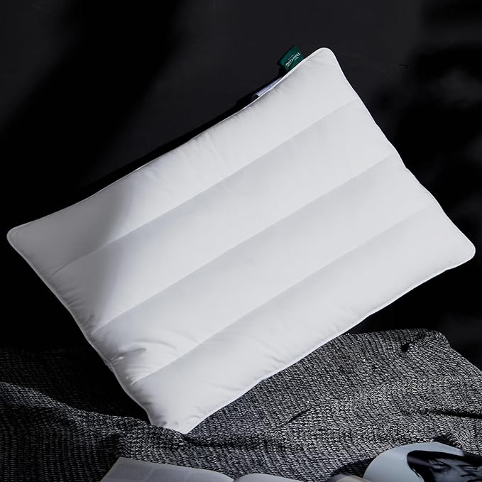 Three Geese Luxury Natural Flat Thin Goose Feather Down Pillows Standard Size, 2.5" Height, 100% Cotton Cover, Medium Firm Hotel Collection Ultra Slim Thin Bed Pillows, Machine Washable, 18" x 26"