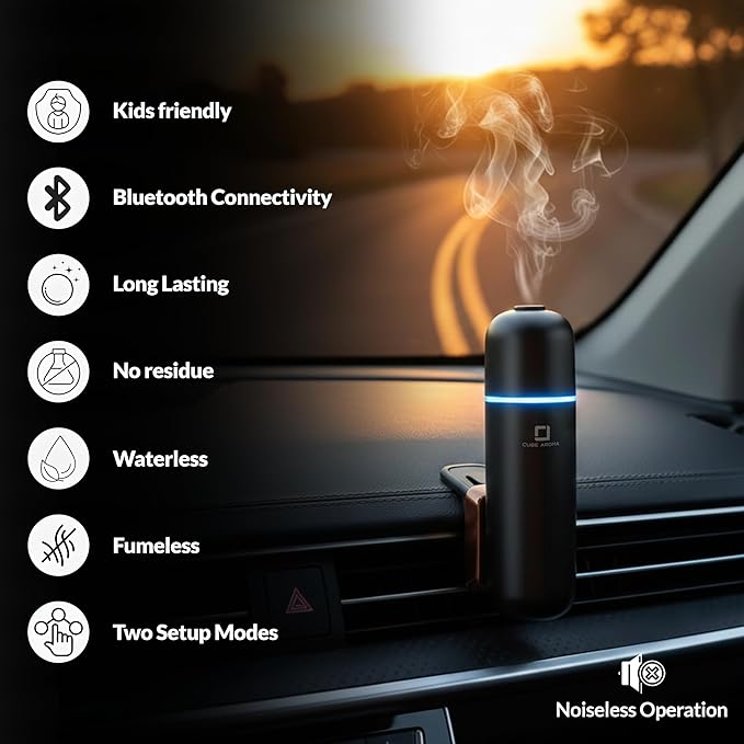 CA-06 Black Diffuser - Aromatherapy Diffuser - Compact Essential Oil Fragrance Diffuser - 2 Modes - Auto Power On/Off - Adjustable Timed Fragrance Release - for Home, Office, Car, Gift