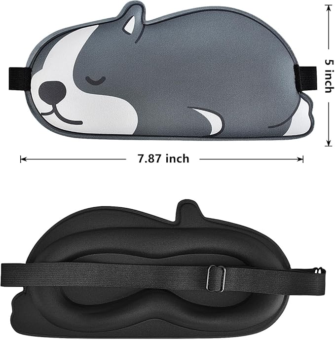 Cute Puppy Sleeping Mask Eye Mask Funny Animal 3D Contoured Sleep Mask Soft Breathable Blindfold Travel Eye Cover Eyeshade for Kids Adults Girls Boys Women Men (Dog, Grey)