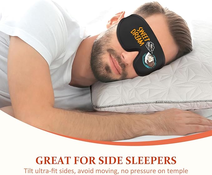 Funny 3D Zero Pressure Sleep Eye Mask for Men Women Side Sleeper, Adjustable Blackout Soft Breathable Eye Masks for Travel Nap Night Sleep, Humorous Gift Stocking Stuffers (Sweet Dreams)