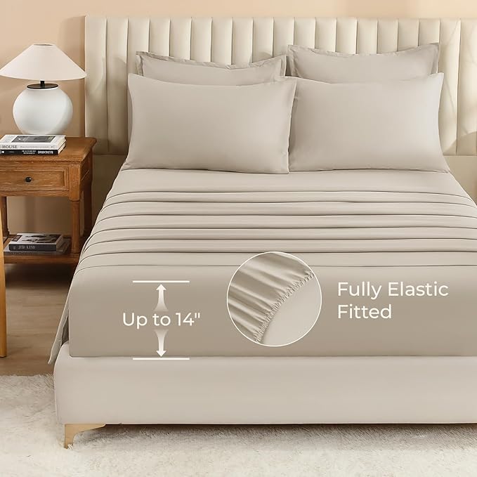 Litanika Comforter King Size Set Oatmeal - 7 Pieces Bed in a Bag King Bedding Comforter Sets, Plain Lightweight Bed Set with Comforter, Sheets, Pillowcases & Shams