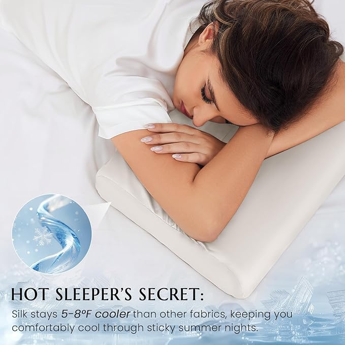 THXSILK 19 Momme 100% Mulberry Silk Pillowcase for Contour Memory Foam Pillow, Contour Pillow Case Cover, Cervical Pillow Case, Pack of 1(Natural White, 21"x14.5"x4.9"/4.2")