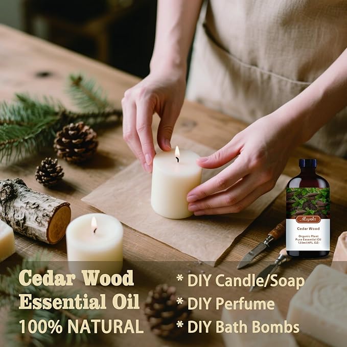 Cedarwood Essential Oil – MLYNKL Cedarwood Oils 4.33 fl oz for Diffusers, Humidifiers, Massage, DIY Candles, Soap, Cleaning, Home, Yoga, Office, Gifts - 130 ml