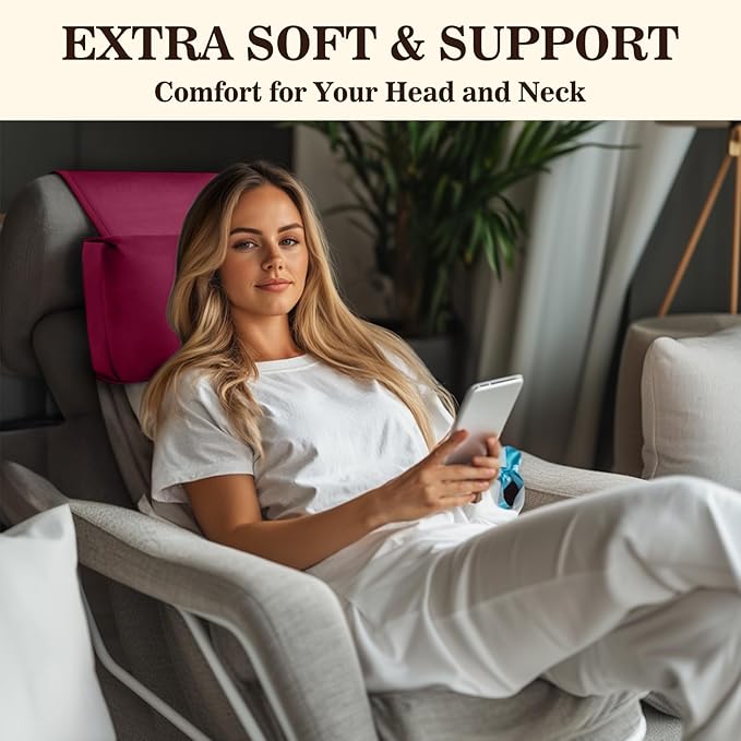 Recliner Headrest Pillow, Adjustable Comfort Neck & Head Support Pillow, Soft Velvet Non-Slip Headrest for Pain Relief & Relaxation, Ideal for Recliner, Couch, Chair, Sofa