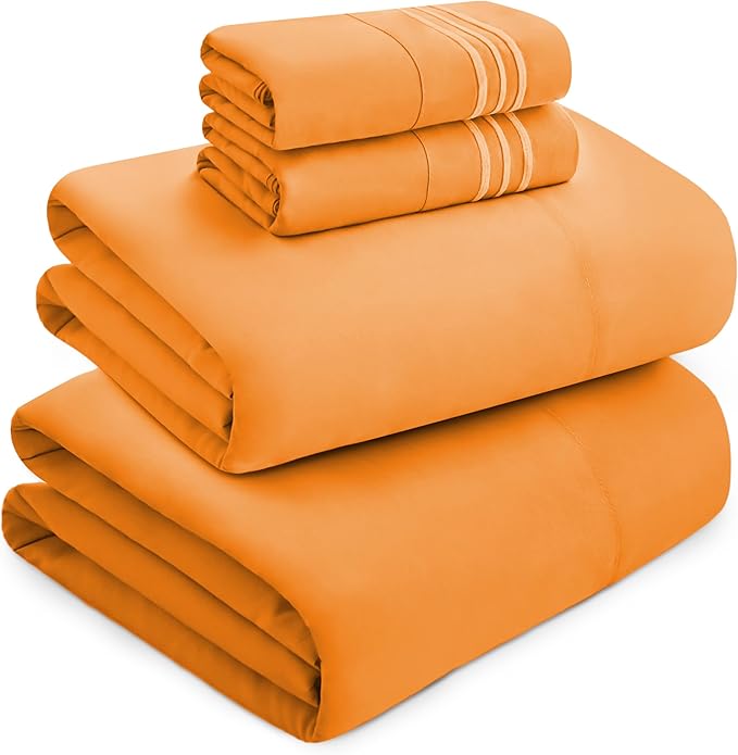 Mocassi Luxury Split King 5-Piece Sheet Set - 1800 Premium Hotel Quality - Easy-Fit, Wrinkle, Fade Resistant Bed Sheets and Pillowcases - All Around Elastic Fitted Sheet, Deep Pocket, Orange