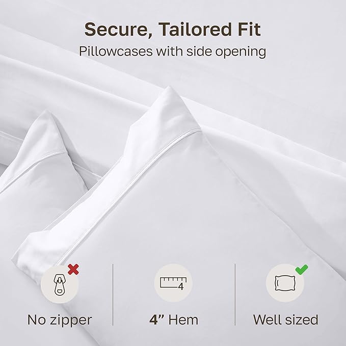California Design Den King Size Pillowcase Set - 400 Thread Count, 100% Cotton Sateen, Set of 2 Pillow Covers, Soft and Breathable - Bright White