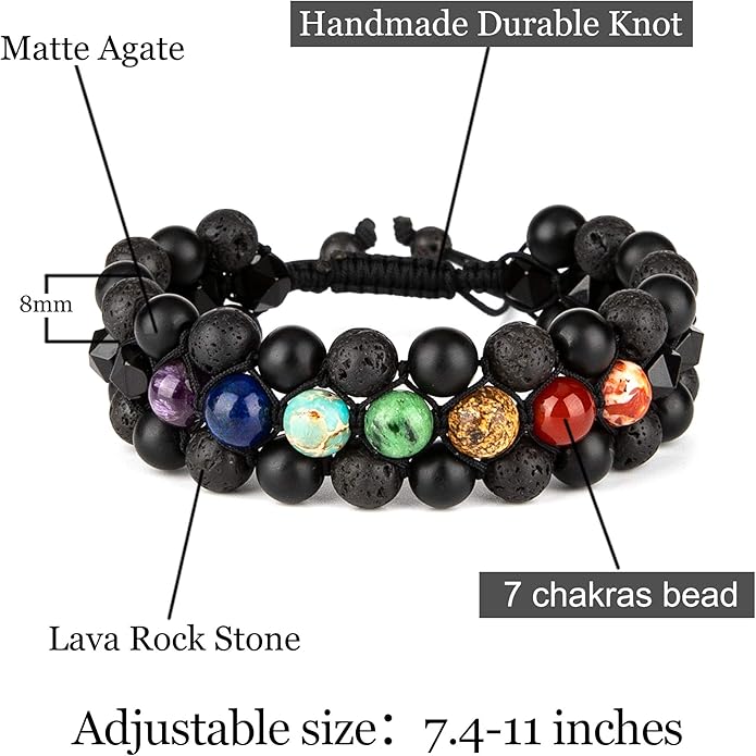 8mm Natural Lava Rock Stone Bracelets for Men, Healing Crystal Essential Oil Diffuser Beads Bracelet Chakra Yoga Energy Anxiety Gemstone Bracelet