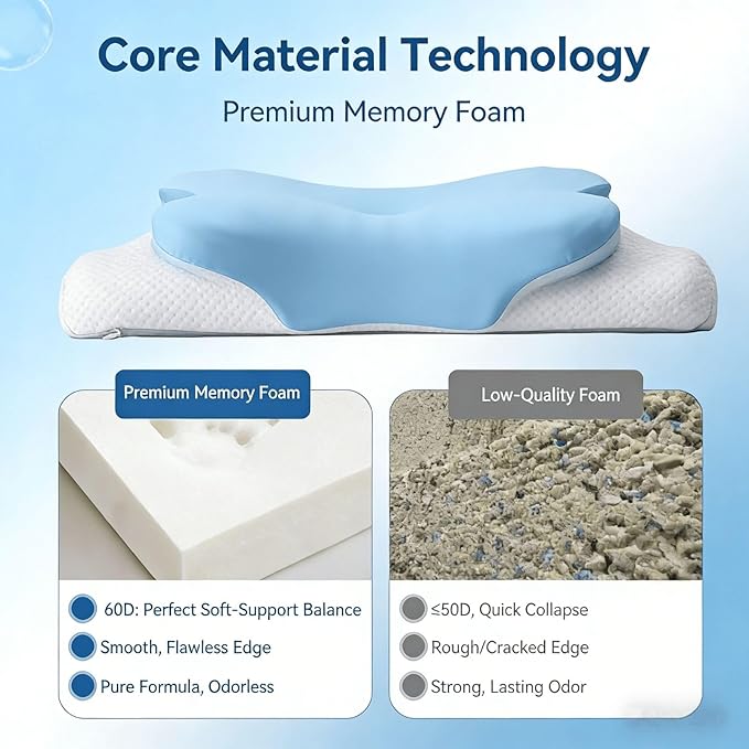 Cervical Pillow for Neck Pain – Ergonomic Memory Foam Bed Pillow for Side and Back Sleepers with Adjustable Height, Breathable Cooling Cover – Orthopedic Support for Spine Alignment