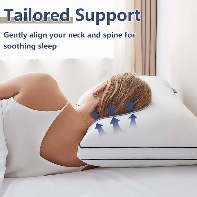 CozyLux Pillows Queen Size Set of 4, Soft and Supportive 3D Down Alternative Bed Pillow for Sleeping 4 Pack White, Luxury Hotel Quality Gusseted Bedding Pillow for Back, Stomach or Side Sleepers 18x28