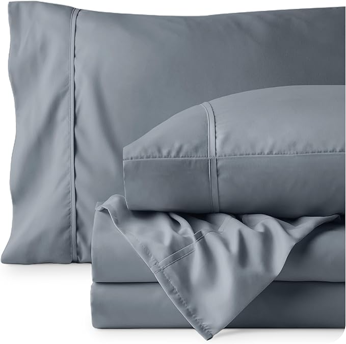 Bare Home Queen Sheet Set - 1800 Ultra-Soft Microfiber Queen Bed Sheets - Double Brushed - Deep Pockets - Easy Fit - 4 Piece Set - Bedding Sheets & Pillowcases (Queen, Steel Blue)