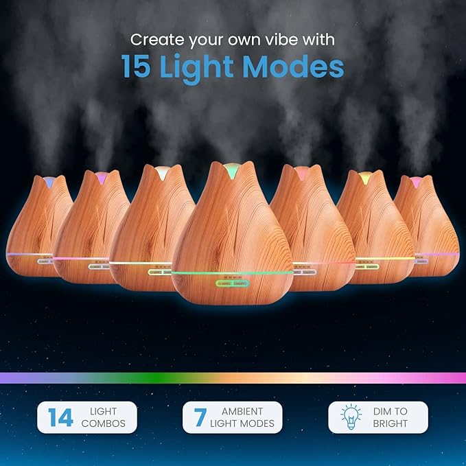 Aromatherapy Essential Oil Diffuser Gift Set with 20 Oils and Rotating Display Stand - 400ml Ultrasonic Diffuser with 20 Essential Plant Oils - 4 Timer & 7 Ambient Light Settings