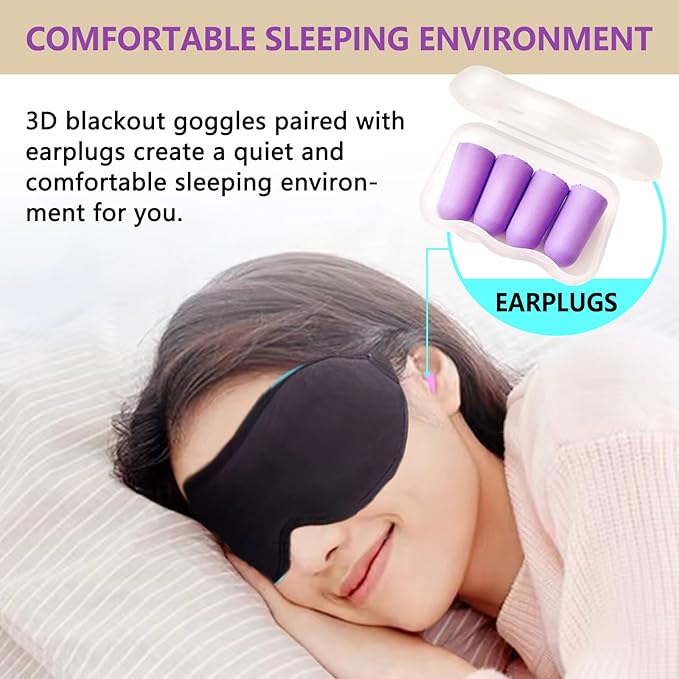 Sleep Mask for Side Sleeper, Upgraded 3D Contoured Cup Eye mask Blindfold for Man Women, Block Out Light, Eye mask with Adjustable Strap, Breathable & Soft for Sleeping, Yoga, Traveling (Black)