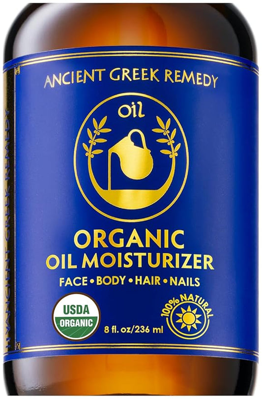 Ancient Greek Remedy Body Oil 8 oz - Organic After Shower Face Oil & Body Moisturizer for Dry Skin - Almond, Jojoba, Olive, Lavender, Vitamin E Oils - Natural Clean Facial Skincare for Women & Men