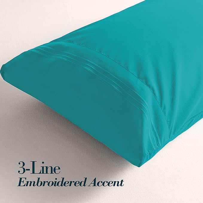 Mocassi 1-Piece Premium Body Pillowcase 1800 Series Hotel Quality Microfiber - Soft and Breathable with 3-Line Embroidery Wrinkle and Stain Resistant, Easy Care, 21" x 54", Teal