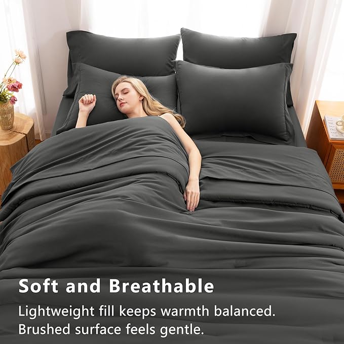 CozyLux Twin XL Comforter Set Dark Grey, 5 Pieces Bed in a Bag Twin Extra Long Comforter Set with Sheets College Dorm, Dark Gray Bedding Sets with Down Alternative Comforter, Sheets, Pillowcase & Sham