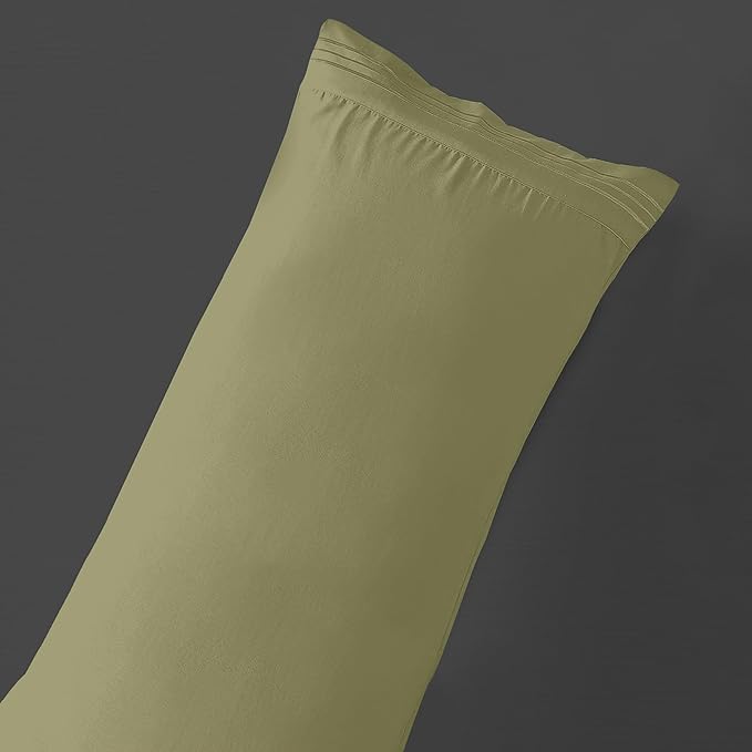 Mocassi 1-Piece Premium Body Pillowcase 1800 Series Hotel Quality Microfiber - Soft and Breathable with 3-Line Embroidery Wrinkle and Stain Resistant, Easy Care, 21" x 54", Sage Green