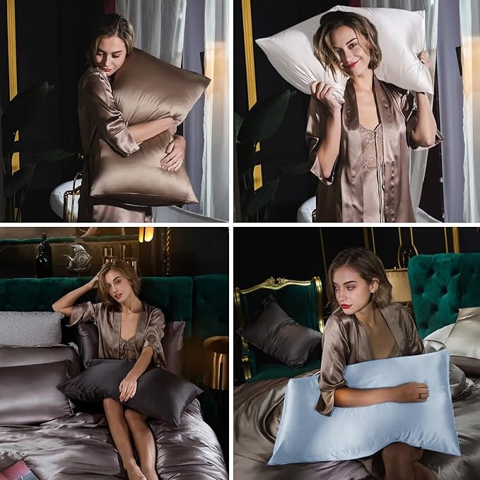 Silk Body Pillow Cases, Mulberry Silk Body Pillow Cover with Zipper, Smooth, Anti Acne, Cooling Sleep Both Sides Natural Silk Satin 20x54 Body Pillowcase, Gifts for Women Men, Dark Gray