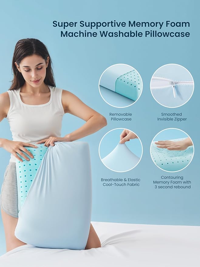 SLEEP ZONE Cooling Memory Foam Pillow - Odorless, Breathable, Skin-Friendly with Superior Support for Back, Stomach or Side Sleepers, Home, Hotel, Hospital Essentials (Blue, King, 1 Pack)