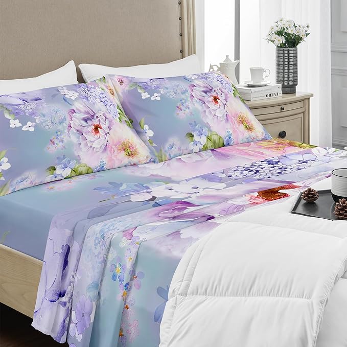 YIYEA Pillow Cases Queen Size Set of 2, Ultra Soft Double Brushed Microfiber Pillowcases Queen, Floral Bed Pillow Covers, Fade Resistant, Easy Slip-On (20"x30")