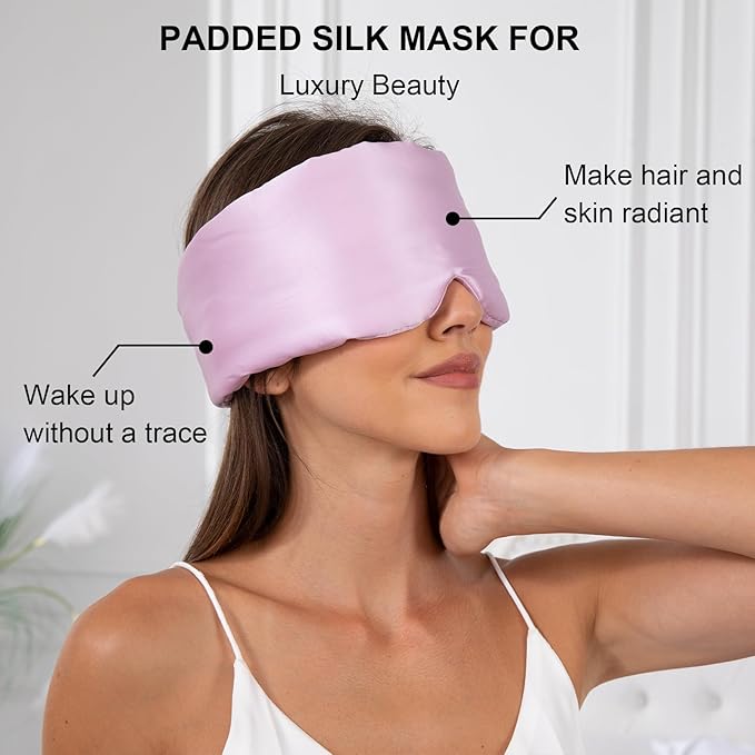 100% Mulberry Silk Sleep Mask for Women & Men Beauty Sleep, Adjustable Blindfold Silk Eye Mask for Sleeping Side Sleepers, Soft Pressure-Free Design for Home, Travel, Office, Nap