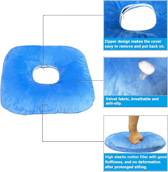 Donut Pillow Hemorrhoid Cushion for Tailbone Pain Relief, Medical Anti-Bedsore Seat Cushion for Pressure Sores, Bedsores, Pregnancy, Disabled & Paralyzed, Butt Pillow with Removable Cover
