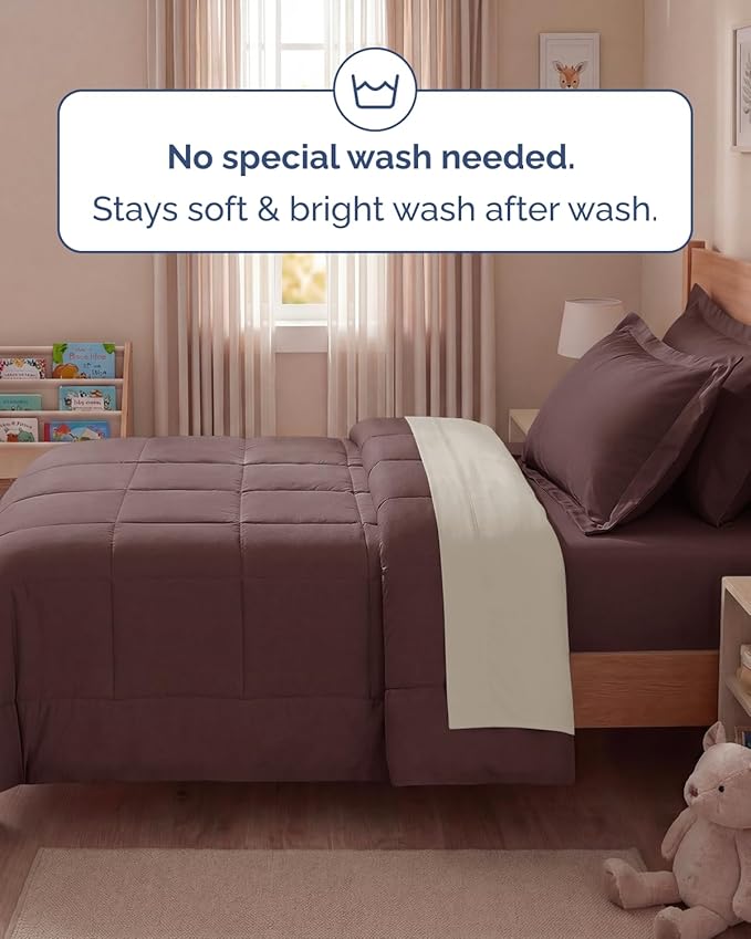 Twin Comforter Set - 5 Piece Bed in a Bag Twin Size Bed Set - Down Alternative Comforter, Flat Sheet, Fitted Sheet, Pillowcase & Sham for All Seasons - Ultra Soft, Comfy and Breathable - Brown/Beige