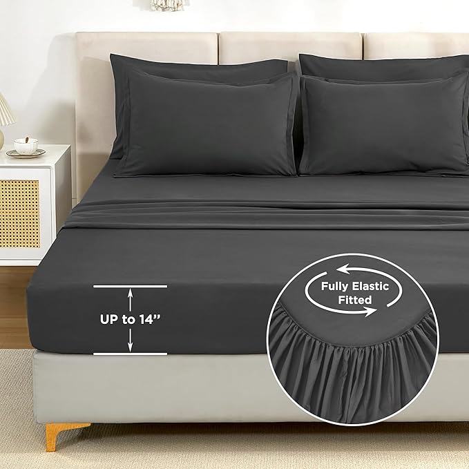 Litanika Comforter King Size Set Dark Grey - 7 Pieces Bed in a Bag King Bedding Comforter Sets, Plain Lightweight Bed Set with Comforter, Sheets, Pillowcases & Shams