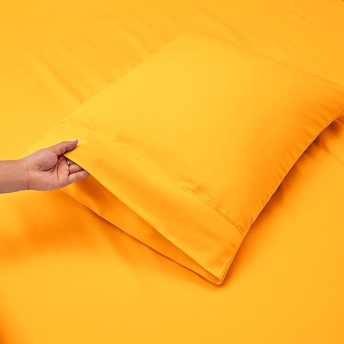 Nestl King Size Sheet Set, 4 Piece Extra Deep Pocket (18-24 inches), Microfiber, Hotel Luxury, Soft, Breathable, Wrinkle-Free, Easy to Care, Yellow