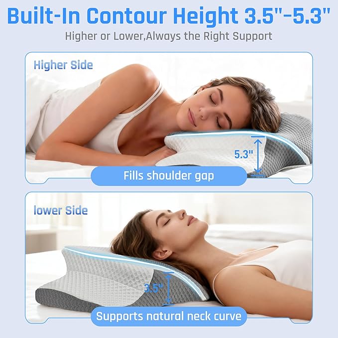 AlignCore Cervical Neck Pillow - Ergonomic Firm Memory Foam Bed Pillows for Sleeping, Neck Pillows for Pain Relief, Back and Side Sleeper Pillow