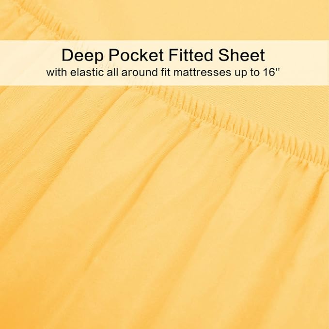 Best Season 4 Piece Bed Sheet Set (Queen,Yellow) 1 Flat Sheet,1 Fitted Sheet and 2 Pillow Cases,100% Brushed Microfiber 1800 Luxury Bedding,Deep Pockets,Extra Soft & Fade Resistant