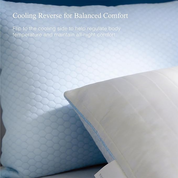 Blue Ridge Home Fashions Luxury Hotel Quality Cooling Pillows King Size Set of 2, Soft Medium 500 Thread Count Damask Stripe Embroidered 100% Cotton Cover, Down Alternative
