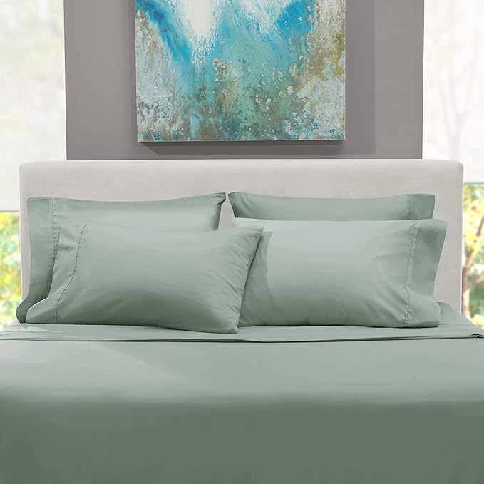 Hearth & Harbor Bed Sheets, Luxury Soft 6 Piece Bed Sheet Set Extra Deep Pocket Fitted Sheets Fits Mattress up to 21", Double Brushed Bedding Sheets & Pillowcases, Twin, Ice Green