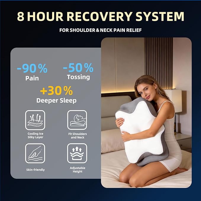 Ergonomic Memory Foam Pillow for Neck Pain - Cooling Pillow with 5-Zone Support for Side & Back Sleepers, Adjustable Height, Cervical Spine Alignment, Certified Safe Materials (Queen Size)