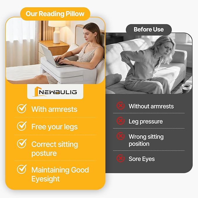 Sweetcrispy Extra Large Reading & Gaming Pillow with Coaster - Adjustable Lap Desk for Reading, Gaming, Working & Writing, Arm Rest for Adults on Bed/Sofa/Floor/Couch, Grey