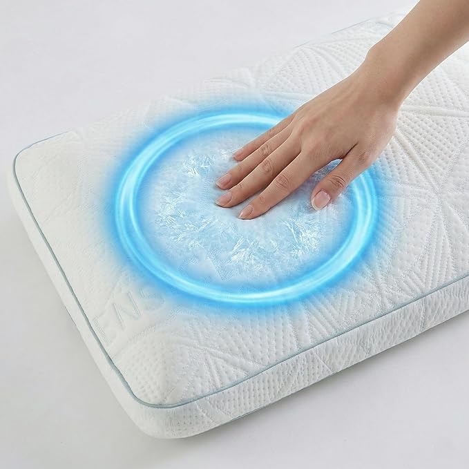 Cooling Memory Foam Pillow for Sleeping 23.62x15.75x5.12 inches, Viscoelastic, Ergonomic, Orthopaedic Neck Support Pillow, Back, Stomach, Side Sleeper, White