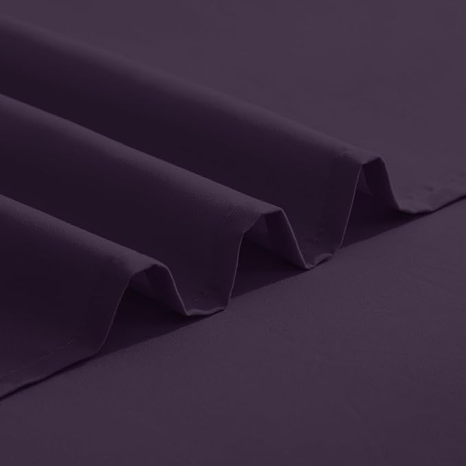 Elegant Comfort Luxurious 1500 Premium Hotel Quality Microfiber Three Line Embroidered Softest 4-Piece Bed Sheet Set, Wrinkle and Fade Resistant, Queen, Eggplant-Purple