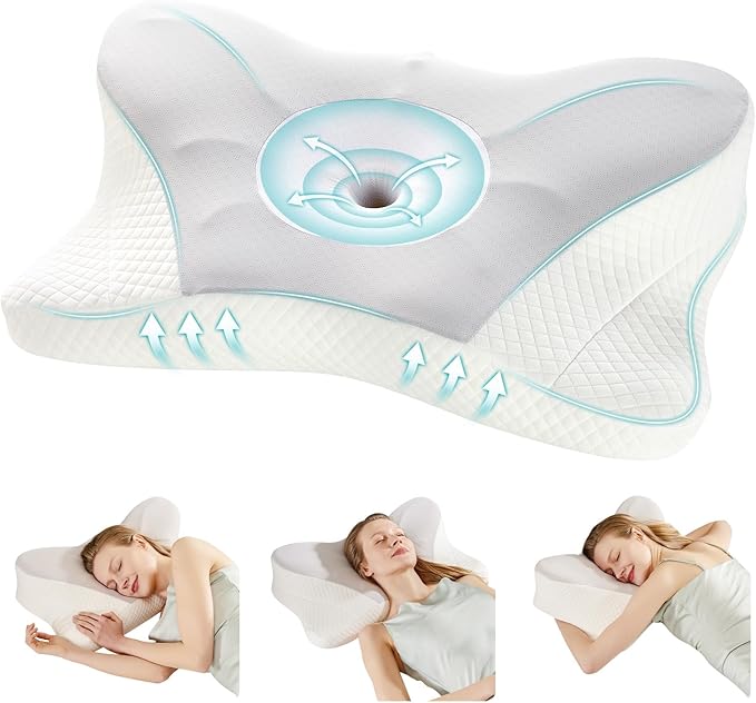 Cervical Neck Pillow, Memory Foam Pillow for Neck Pain Relief, Ergonomic Bed Pillow with Neck Support for Side, Back & Stomach Sleepers, Queen, Grey