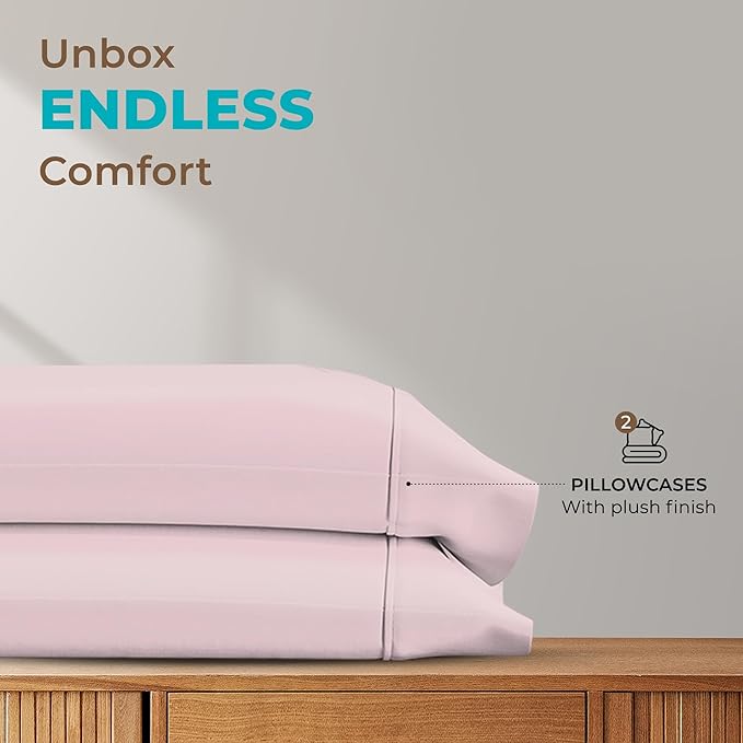 Thread Spread 100% Egyptian Cotton King Size Pillow Cases Set of 2 - Luxury 800 Series Euphoria Collection Pillow Cases King Size (Blush), Soft Cooling Breathable Hotel Cotton Pillowcases