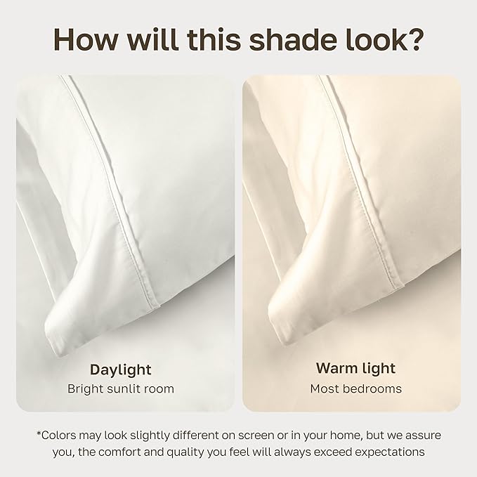 California Design Den King Size Pillowcase Set - 400 Thread Count, 100% Cotton Sateen, Set of 2 Pillow Covers, Soft and Breathable - Ivory (Pale Tone)