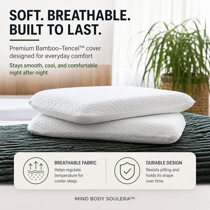Thin Flat Memory Foam Pillow for Stomach Sleeping, Low Profile Back & Side Sleepers, 3-Inch Cooling Gel Pillow, Bamboo-Tencel Cover