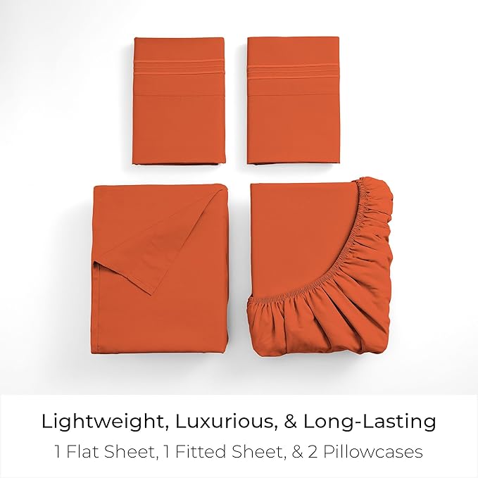 Mellanni Full Sheets Set - 4 PC Iconic Collection Bedding - Hotel Luxury, Extra Soft, Cooling Bed Sheets - Wrinkle, Fade, Stain Resistant (Full, Poppy Orange)
