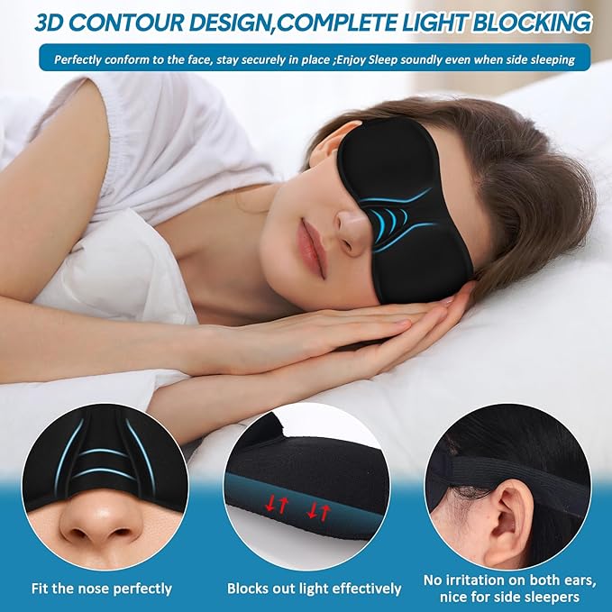 Chicingyou 50 Pack Moisture Chamber Glasses for Dry Eyes, 3D Contoured Sleep Mask for Dry Eyes Soft Black Moisture Goggles Reusable Eye Sleep Eyemask with Adjustable Strap for Men Women